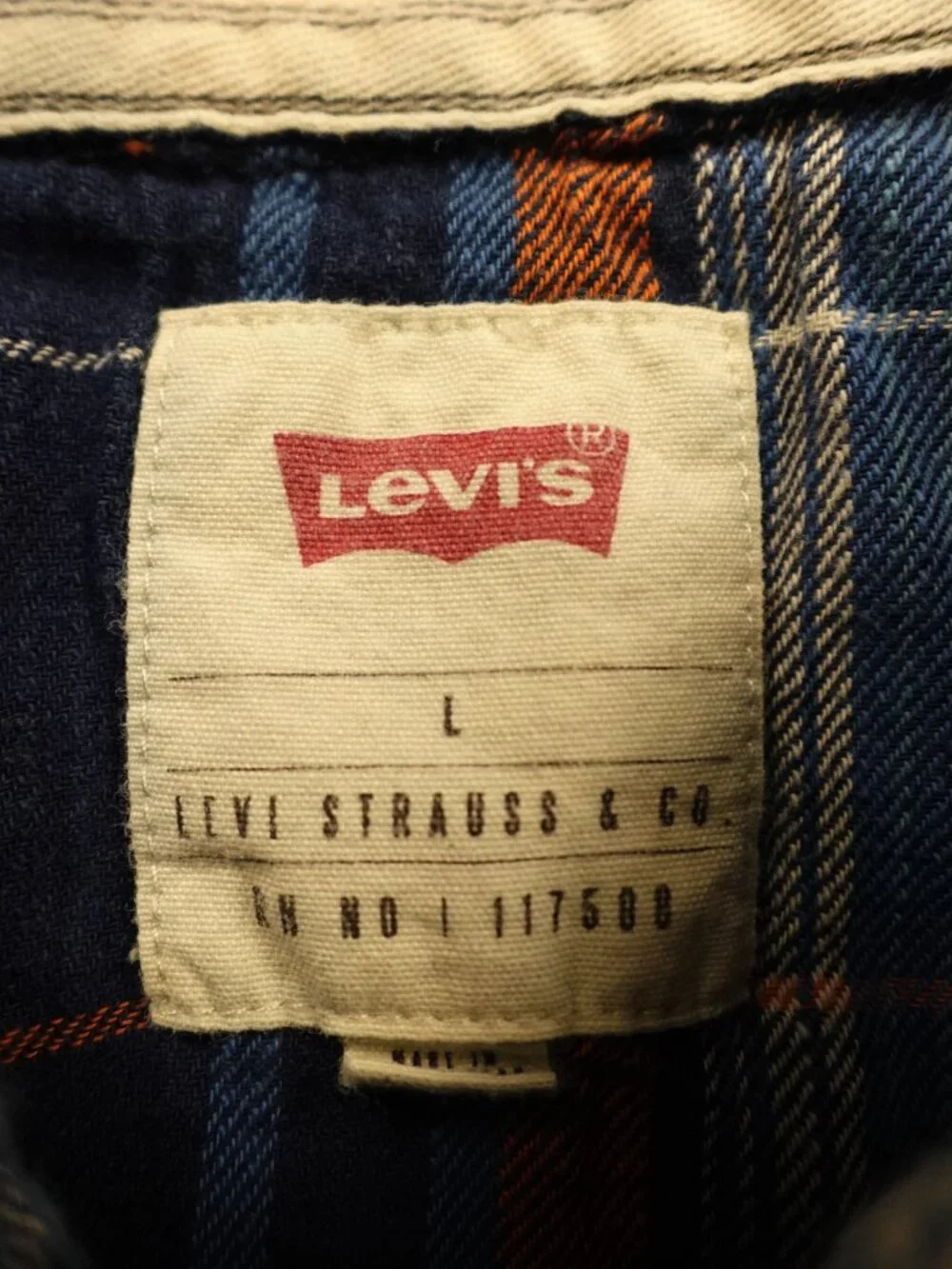 Levi’s Western Plaid Pearl Snap Shirt Men’s Large Blue Orange Cowboy